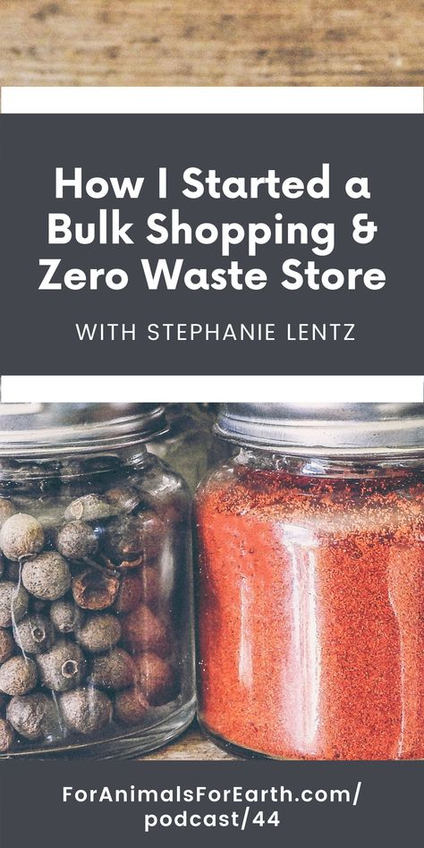 Stephanie Lentz, CEO of Scoop Marketplace, joins me to talk about bulk shopping, zero waste stores, and how she got started in episode 44 of the For Animals. For Earth. podcast. Zero Waste Shopping, Zero Waste Grocery Store, Zero Waste Grocery, Sustainable Store, Bulk Store, Organic Store, Bulk Shopping, Zero Waste Swaps, Zero Waste Store