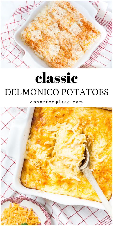 Classic Delmonico Potatoes recipe is a make-ahead casserole and the perfect side dish for beef, pork, or chicken. Easy, & so delicious! Simply Potatoes Recipes, Delmonico Potatoes, Cheesy Potatoes Recipe, Simply Potatoes, Delicious Sides, Shredded Potatoes, Football Snacks, Party Cooking, Chicken Easy