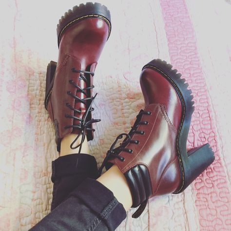 Doc Martens - Dr Martens -Persephone Buttero - Boots - Ankle boots - Martens - Red - Cherry Red Boots Martens, Dr Martens Boots Women, Heels With Platform, Shoes Dr Martens, Block Shoes, Doc Martens Boots, Shoes Hack, Oxblood Red, Women Platform Shoes