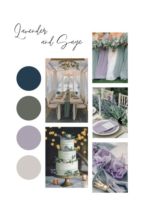 Lavender and sage wedding decor with floral centerpieces. Fall Wedding Purple And Green, Wedding Colors Green And Purple, Lavender Green Wedding Theme, Blue Purple Sage Wedding, Green Purple Wedding Colors, Lavender Sage And Cream Wedding, Wedding Lavender And Sage, Wedding Color Schemes With Purple, Dark Green And Light Purple Wedding