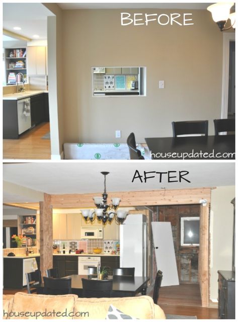 Kitchen Expansion Before And After, Kitchen Wall Removal, Wall Between Kitchen And Living Room, Wall Removal, Before After Kitchen, Small Kitchen Cabinets, Wallpaper Kitchen, Living Room Renovation, Kitchen Remodel Before And After