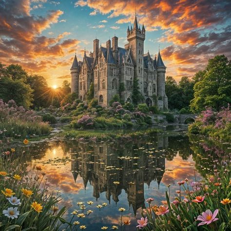 #aiart #aiartcommunity #aiartwork #aiartist #digitalart #nightcafestudio #digitalcreator #sunset #castle #meadow #spring #flowers #vintage #photographicart #scenery Flower Kingdom, Flowers Vintage, Photographic Art, Kids Decor, Knights, Spring Flowers, Castle, Digital Art, The Creator