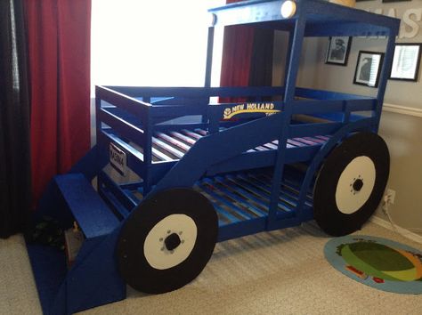 Tractor bed - IKEA Hackers - IKEA Hackers Tractor Toddler Bed, Tractor Bedroom, Tractor Bed, Ikea Kura Bed, Kura Bed, Ikea Bed, Ikea Hackers, Bed Plans, Boys Bedding