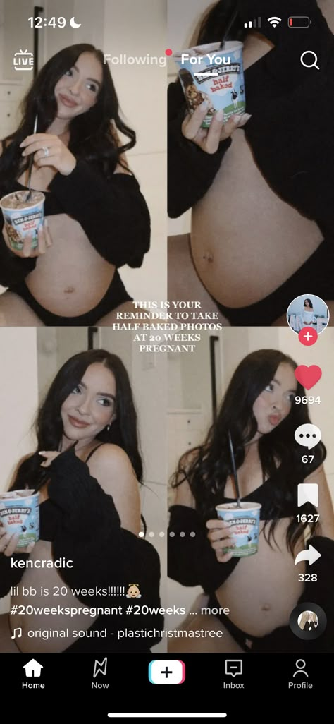 Belly Bump Pictures Weekly, 20 Weeks Photoshoot, Eating For Two Pregnancy Announcement, 20 Week Photo Shoot, 20week Pregnancy Pictures, Half Way Baked Pregnancy Photos, Halfway Baked Pregnancy Photoshoot, Half Baked Ice Cream Pregnancy Photo, 20 Weeks Pregnant Quotes