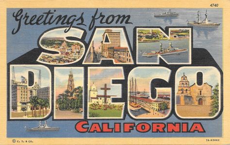 Vintage San Diego Postcard California Postcard, Printable Postcards, California City, Travel Postcard, Big Letters, Large Letters, San Diego California, Baby Store, California Travel