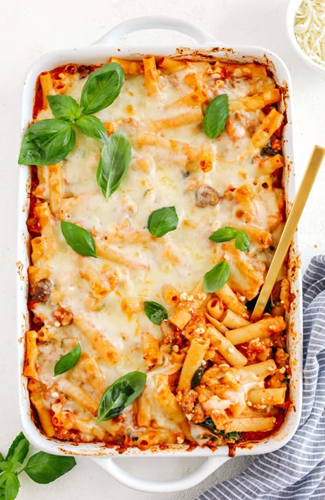 Healthy Baked Ziti Healthier Baked Ziti, Healthy Baked Ziti Recipe Ground Turkey, Veggies High In Protein, Healthy Baked Ziti, Veggie Pasta Salad, Easy Baked Ziti, Fast Meals, Ziti Recipes, Baked Ziti Recipe