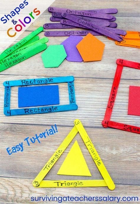 This easy tutorial is great for fine motor skills activities and learning shapes and colors! Whether your toddler is just learning colors or your preschool child is into shapes, this is a great learning activity for quiet time and center activities that can be re-used over and over! Made from craft sticks! Color Activity, Shape Activities Preschool, Make Craft, Shapes Preschool, Learning Shapes, Fine Motor Skills Activities, Motor Skills Activities, Daycare Activities, Shapes Activities