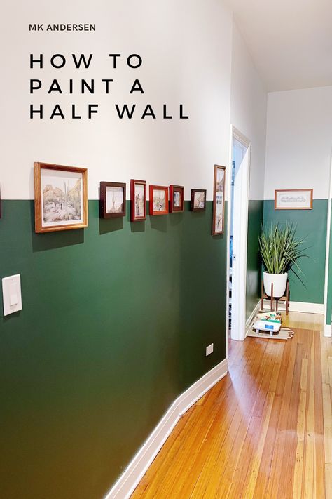 How to do a simple DIY transformation of your space. You can do this by painting a halfwall! I went with a green halfwall with our woods, and love it! Green Walls Living Room, Half Painted Walls, Simple Diy, Green Wall, How To Paint, Living Room Wall, You Can Do, Love It, Easy Diy