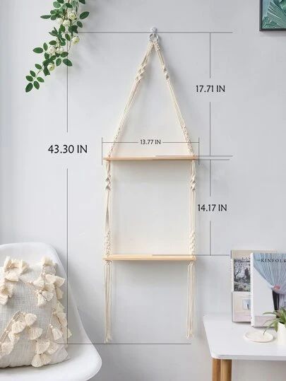 Home & Pets | Lighting, Decor, Bathroom, Kitchen & More | ROMWE USA Macrame Hanging Shelf, Macrame Shelf, Modern Boho Decor, Wall Hanging Shelves, Wood Wall Shelf, Wooden Wall Hangings, Estantes Flotantes, Shelves In Bedroom, Boho Room