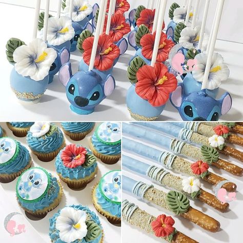 Lilo Stitch Cake Pops, Lilo And Stitch Cakepops, Stitch Girl Birthday Party, Lilo And Stitch Treats, Stitch Dessert Table, Lilo And Stitch Cake Pops, Stitch Cake Pops, Lilo And Stitch Food Ideas, Lilo And Stitch Birthday Party Food