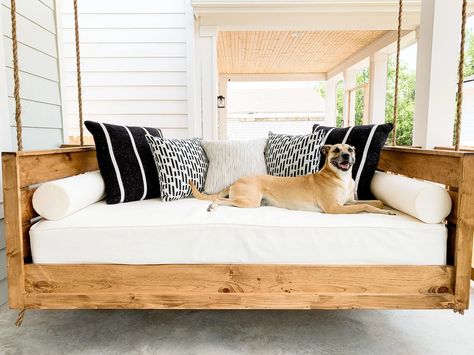 How to Build a Crib Size Porch Swing Daybed Build A Daybed, Build A Crib, Bed Porch Swing, Build A Porch, How To Build A Porch, Diy Twin Bed, Porch Swing Plans, Porch Bed, Semi Transparent Stain