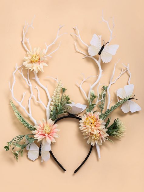 Multicolor  Collar  Plastic Floral Headwear Embellished   Costumes & Accessories Drawing Outfits, Fairy Ideas, White Branches, Easter Hats, White Deer, Celebrate Good Times, Hair Things, Headband Jewelry, Garden Fairy