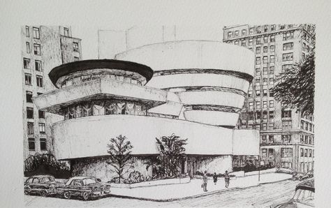 Guggenheim museum Guggenheim Museum Sketch, Famous Architecture Buildings, Avengers Drawings, Interior Architecture Drawing, Building Sketch, Famous Architecture, Archi Design, Architecture Design Drawing, Famous Buildings