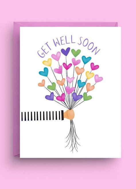 Diy Cards Get Well, Feel Better Cards, Recovery Cards, Balloon Card, Get Well Soon Card, Hand Lettering Cards, Astuces Diy, Card Drawing, Sympathy Card