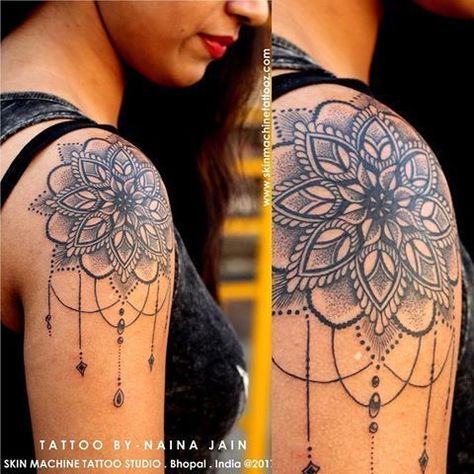 Shoulder Mandala, Mandala Tattoo Shoulder, Shoulder Cap Tattoo, Mandala Tattoo Sleeve, Tattoo Diy, Girls With Sleeve Tattoos, Tattoo Mandala, Marvel Tattoos, Tattoo Zeichnungen