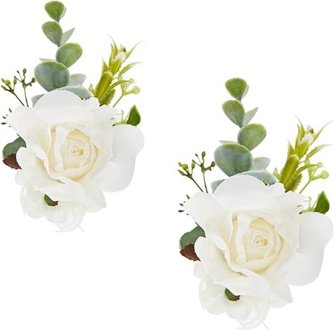 Wedding Corsages For Mothers, Fake Rose Petals, White Rose Boutonniere, White Corsage, Homecoming Corsage, Wedding Corsages, Corsage And Boutonniere Set, Rose Petals Wedding, Wrist Flowers