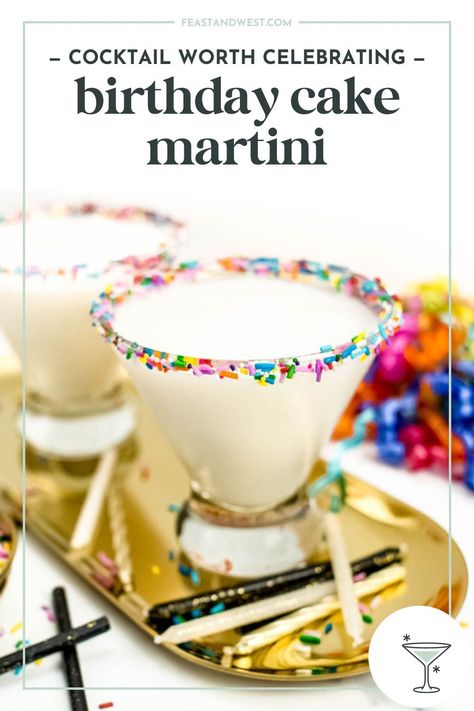 With a sprinkle rim and layers of cake flavor, a creamy Birthday Cake Martini is the perfect cocktail with which to celebrate your big day! Cake Vodka Drinks, Dairy Free Cocktails, Spiked Mexican Hot Chocolate, Birthday Cake Martini, Cake Martini, Birthday Martini, Frozen Drinks Alcohol, Cake Vodka, White Chocolate Liqueur