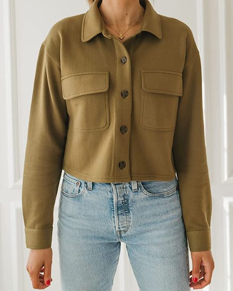 Cropped Jackets For Women, Olive Outfits For Women, Cropped Shacket, Shacket Outfit, Olive Clothing, Fashion Jackson, The Drop, Amazon Com, Knit Crop