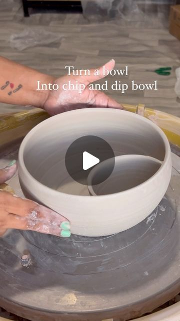 Anjali | QUIRKY CERAMICS on Instagram: "Made a lot of wide bowls so decided to add a bit of chatter and turn this one into a chip and dip! Might make more! What do u think?" How To Throw A Chip And Dip Bowl, Chips And Dip Bowl Ceramic, Dip Bowls Ceramic, Ceramic Chip And Dip Bowl, Chips And Dip Bowl, Quirky Ceramics, Chips And Dip, Dip Bowls, Bowls Ceramic