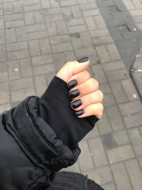 Short nail design! Black Nail Polish Short Nails, Short Natural Nail Designs Black, Black Nails Painted, Really Short Black Nails, Black Painted Nails Aesthetic, Black Nails Natural Short, Men With Black Nails, Black Nails Asthetics, Natural Painted Nails Short