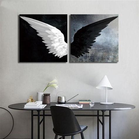 Angel Wings Stretched Canvas Art for Wall Angel Wing Artwork, Wings Artwork, Angel Wings Wall Art, White Paintings, Angel Wings Art, Black Canvas Art, Art For Wall, Angel Wings Wall, White Canvas Art