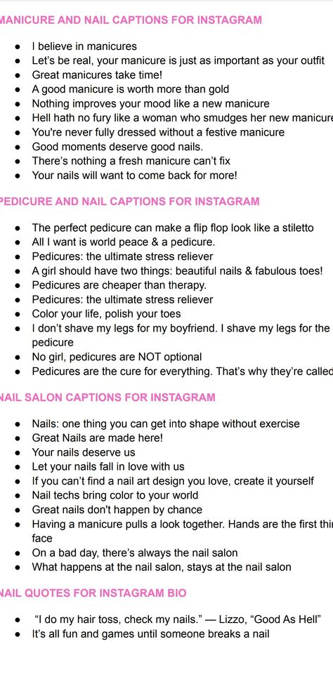 Pedicure Captions For Instagram, Nail Post Caption, Nail Tech Captions, Nail Page Ideas, Pedicures Ideas, Nail Captions, Nails Captions For Instagram, Nail Salon Names, Insta Comments