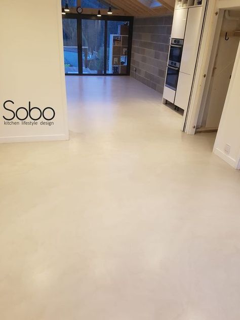 Barndo Flooring, Microcement Colours, Concrete Tiles Kitchen, Microcement Floor, Light Concrete Floors, Concrete Floors In House, House Sketches, Light Furniture, Cement Floors