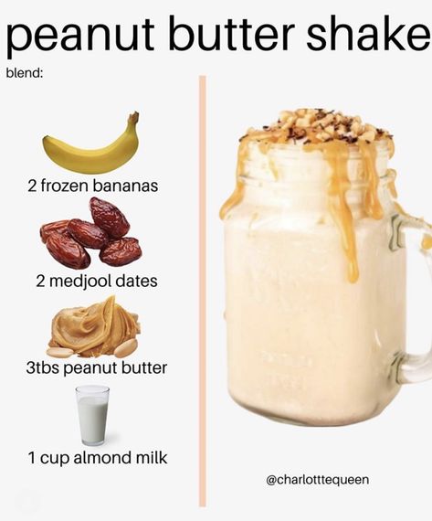 Peanut Butter Shake, Easy Healthy Smoothies, Detox Water Recipes, Detox Drinks Recipes, Protein Shake Recipes, Milkshake Recipes, Hot Food, Easy Smoothie Recipes, Easy Smoothies