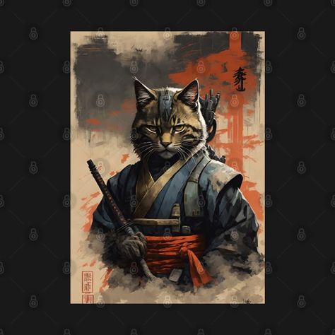 Check out this awesome 'Japanese+Neko+Samurai+Cat+-+Ninja+Cat+Art' design on @TeePublic! Animal Samurai, Cat Ninja, Asian Cat, Japanese Art Samurai, Ninja Cats, Japanese Artwork, Japan Tattoo, Japon Illustration, Samurai Art