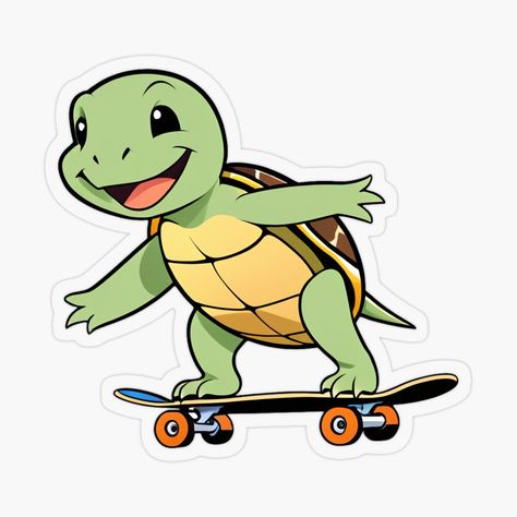 Get my art printed on awesome products. Support me at Redbubble #RBandME: https://www.redbubble.com/i/sticker/Cute-Smiling-Turtle-Riding-a-Skateboard-by-wolfer21/157478668.O9UDB?asc=u Skateboard Birthday Party, Skateboard Birthday, Cartoon Turtle, Swag Cartoon, Skateboard Stickers, Plastic Stickers, Second Birthday, Personalized Water Bottles, Kawaii Animals