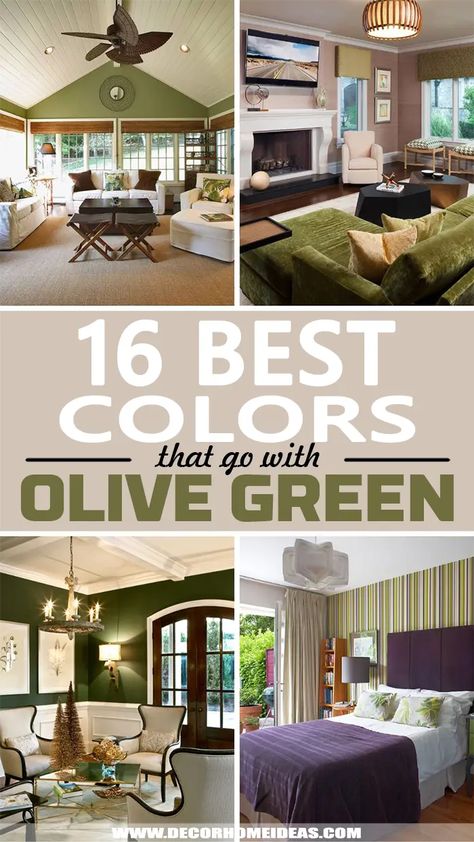 best interior colors that go with olive green Bedroom With Olive Green Walls, Cream Olive Green Living Room, Wall Colors For Green Couch, Olive Colour Living Room, Olive Decor Living Room, Olive Green Room Color Scheme, Light Olive Green Color Palette, Olive Green And Cognac Living Room, Olive Green Couch Living Room Decor