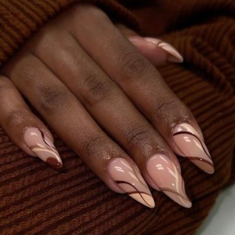 Fall Nail Ideas Black Women, Engagement Nails Black Women, Dope Nail Designs Almond Short, Black And White Nails Stiletto, Dope Nail Designs Classy Short Acrylic, College Nails Ideas, Brown Almond Nails Design, Coffin Nail Ideas Fall, Natural Almond Nails Designs