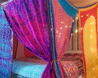 Rideaux Boho, Cortinas Boho, Hippie Bedroom Decor, Hippie Room, Canopy Bed Curtains, Boho Bedroom Ideas Hippie, Canopy Curtains, Hippy Room, Bed Tent