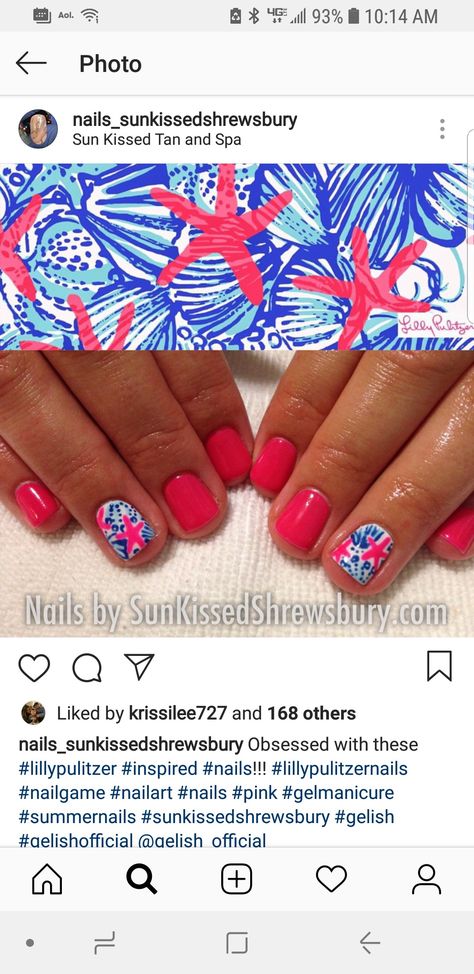 Lilly Pulitzer Nails Designs, Lilly Pulitzer Tattoo, Lilly Pulitzer Inspired Nails, Short Cruise Nails, Lilly Pulitzer Nails, Florida Nails, Short Nail Manicure, Cruise Nails, Cute Short Nails