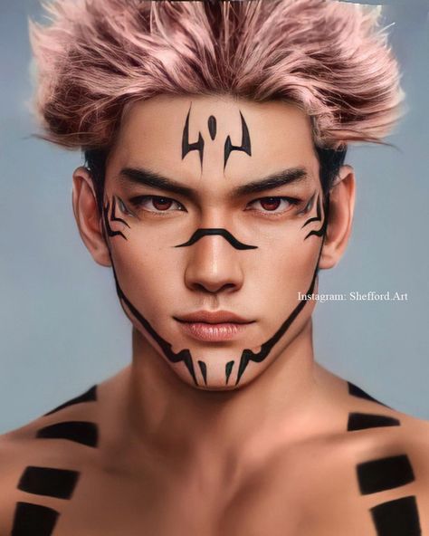 #ryomensukuna #jujutsukaisen #sukunaryomen Jujutsu Kaisen Makeup Look, Sukuna Makeup Tutorial, Sukuna Inspired Makeup, Sakuna Jjk Halloween Costume, Sukuna Make-up, Sukuna Shrine, Gege Akutami, Cosplay Art, Anime Makeup