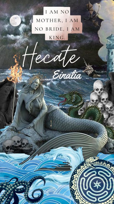 #hecate #einalia #goddess #sea #ocean #water #aesthetic #beauty #flowers #vintage #vibes #nature #wallpaper #deepsea #deepblue #monster #seamonster #snake #snakes #moon #night #shipwreck #skull Sea Witchcraft Aesthetic, Goddess Of The Sea Tattoo, Hecate Aesthetic Wallpaper, Sea Goddess Aesthetic, Hecate Goddess Aesthetic, Water Goddess Aesthetic, Selene Greek Mythology, Mother Hekate, Ocean Water Aesthetic