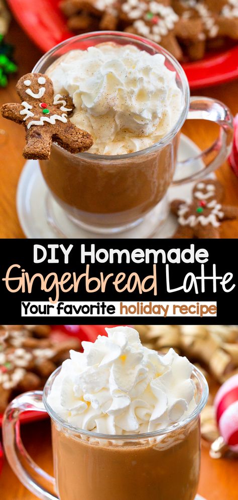 Gingerbread Drink Recipe, Gingerbread Latte Recipe, Holiday Coffee Drinks, Vegan Beverages, Flourless Muffins, Healthy Pumpkin Spice Latte, Gingerbread Man Recipe, Homemade Starbucks, Diy Gingerbread