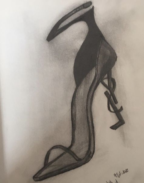 How To Draw A High Heel, Heels Art Drawing, High Heel Drawing Sketches, How To Draw High Heels, High Heels Sketch, Blue Pen Sketch Simple, Heel Sketch, High Heel Drawing, Sandals Drawing