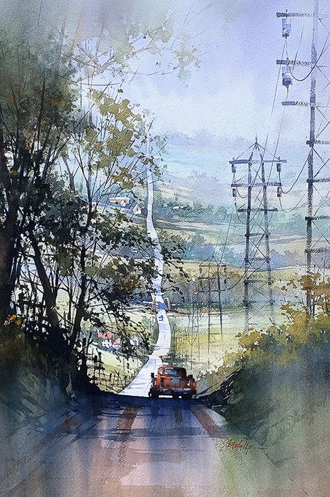 Three Modern Masters - American Watercolor Thomas W Schaller, Thomas Schaller, Home Watercolor, Art Thomas, St Louis Art, Watercolor Architecture, Power Lines, Art Society, 수채화 그림