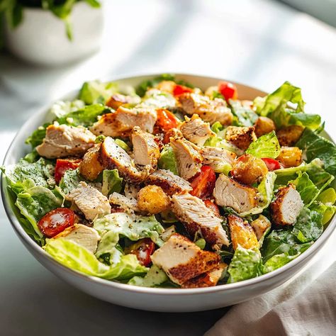 Chicken Caesar Salad Recipe | Easy and Classic Caesar Chicken Salad, Creamy Caesar Dressing, Chicken Caesar Salad Recipe, Caesar Chicken, Grilled Chicken Tenders, Caesar Salad Recipe, Chicken Caesar Salad, Chicken Caesar, Romaine Lettuce Salad