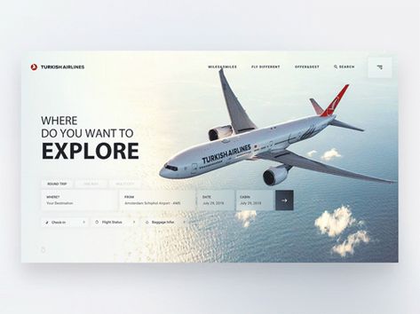 Turkish Airlines - Landing Page by Deniz Kurtcepe https://video.buffer.com/v/5b3f693a8367e2380f56d1c3 Airplane Website Design, Airport Website Design, Travel Website Design, Interactive Web Design, Web Design Websites, Airline Booking, Book Flights, Webdesign Inspiration, Portfolio Website Design