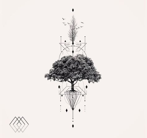 Geometric Trees Tattoo, Tree Tattoo Designs Men, Tree Of Life Tattoo Design, Geometric Tattoo Tree, Bonsai Tree Tattoos, Dna Tattoo, Geometric Sleeve Tattoo, Forest Tattoos, Geometry Tattoo