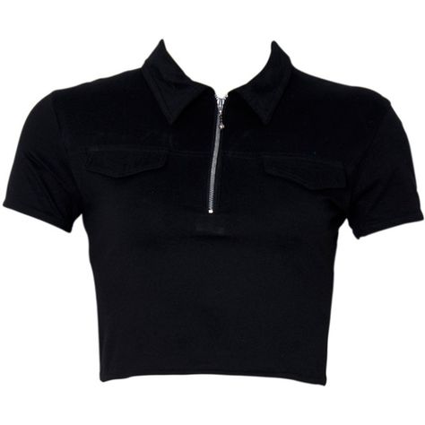 Asha Polo Crop Top in Black by Motel (360 UYU) ❤ liked on Polyvore featuring tops, shirts, crop tops, black, short sleeve shirts, polo shirts, shirt top, polo crop top and cut-out crop tops Zip Up Crop Top, Crop Tops Black, Basic Clothes, Polo Crop Top, Shirts Crop Tops, Shirts Crop, Goth Clothing, Black Short Sleeve Shirt, Black Polo Shirt