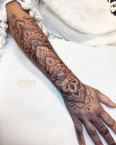 Mandala Tattoo Sleeve Women, Forearm Mandala Tattoo, Mandala Arm Tattoos, Tatuaje Trash Polka, Mandala Wrist Tattoo, Mandala Hand Tattoos, Mandala Tattoo Sleeve, Cuff Tattoo, Henna Inspired Tattoos