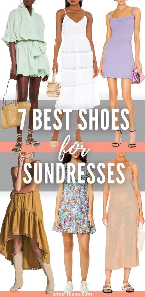 7 Best Shoes to Wear with Sundresses for Cute Summer Outfits! Sundress Shoes Outfit, Spring Dress Shoes Women, Shoes With Sundress, Shoes To Wear With Spring Dresses, Shoes For Sundresses, Shoes To Wear With Sundresses, Spring Sandals 2024, Spring Shoes 2024 Trends, Shoes For Summer Dresses