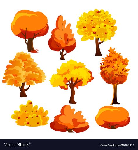 Autumn Vector, Color Leaves, Cartoon Trees, Vector Trees, Isometric Illustration, Tree Illustration, Tree Silhouette, Tree Drawing, Environment Concept Art