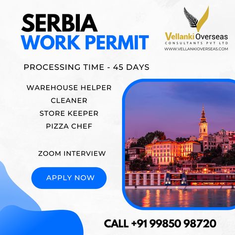 Looking for new adventures? 🌍 Vellanki Overseas can help you work in Serbia! 🇷🇸 With job openings, a 2-3 month processing time, and no IELTS or age limit requirements, Vellanki Overseas offers you a chance to explore Serbia while working your dream job. Apply now! #Serbia #WorkAbroad #VellankiOverseas Pizza Chef, Work Abroad, Job Opening, Post Design, Dream Job, New Adventures, Serbia, Your Dream, Dreaming Of You