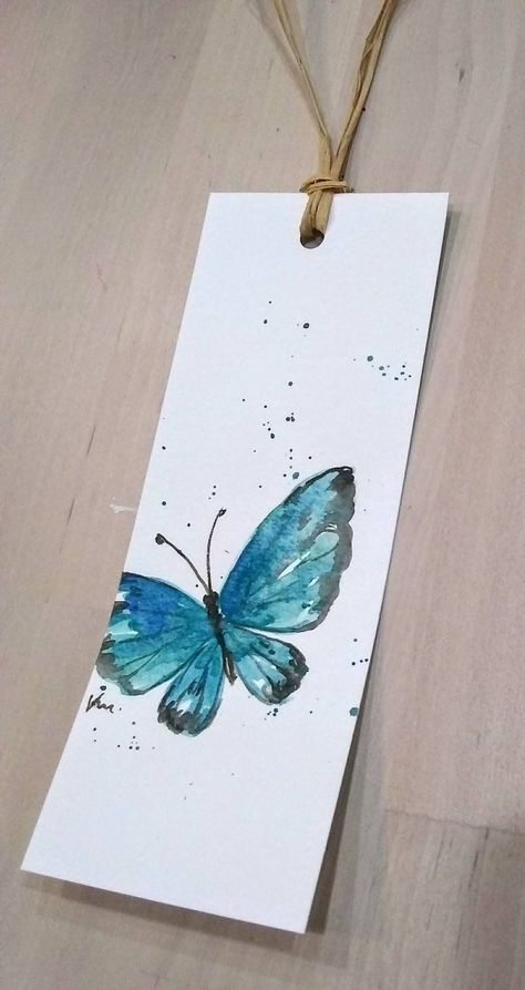 Set of 2- Original hand painted watercolor bl Butterfly Bookmark, Handmade Bookmarks Diy, Art Papillon, Penanda Buku, Travel Art Journal, Origami For Beginners, Bookmark Handmade, Creative Bookmarks, Bookmark Craft