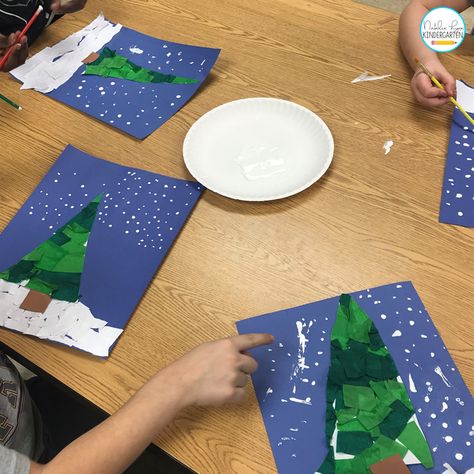 The Easiest Winter Trees Craft for Kids - Natalie Lynn Kindergarten Easy Holiday Craft Kindergarten, December Art Kindergarten, Kindergarten December Crafts, Christmas Art Kindergarten, Kindergarten Christmas Art, Kindergarten Winter Crafts, Art Ideas For Kindergarten, Winter Craft Ideas For Kids, Christmas Tree Crafts For Kids