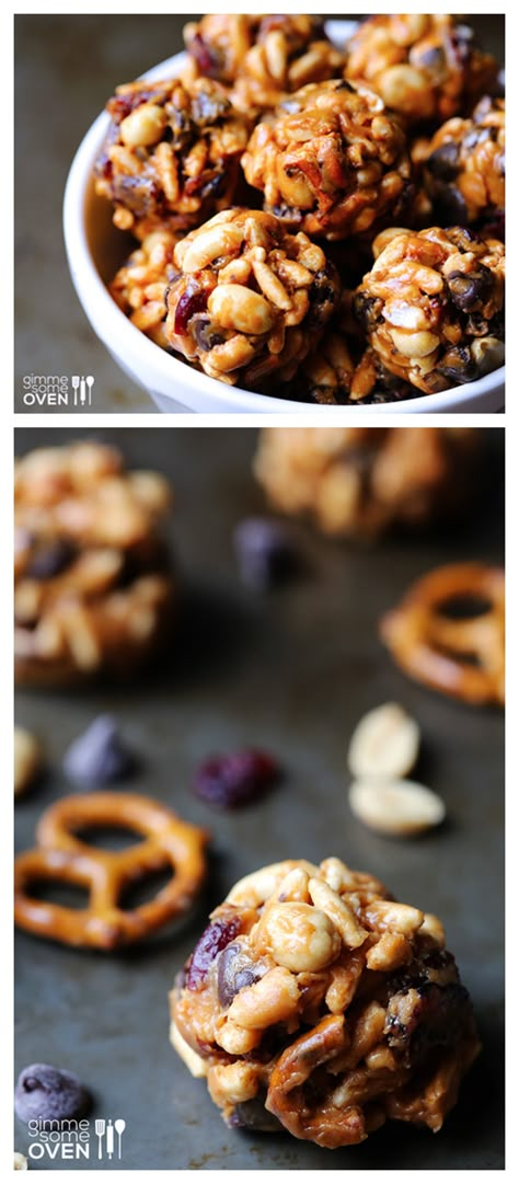 These trail mix energy bites are one of my all-time favorite snacks!  Sweet and salty and full of great protein! | via @Ali Ebright (Gimme Some Oven) Trail Mix Balls, Snacks Sweet, Gimme Some Oven, Make Ahead Meals, Energy Balls, Seed Butter, Energy Bites, Energy Bars, Sunflower Seed